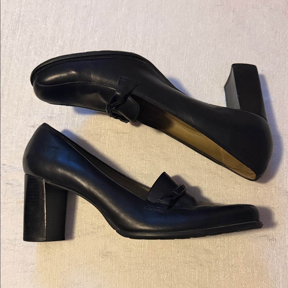Naturalizer Women's Classic Black Leather Block Heel Pumps - Slip On Size 10 - Picture 4 of 11